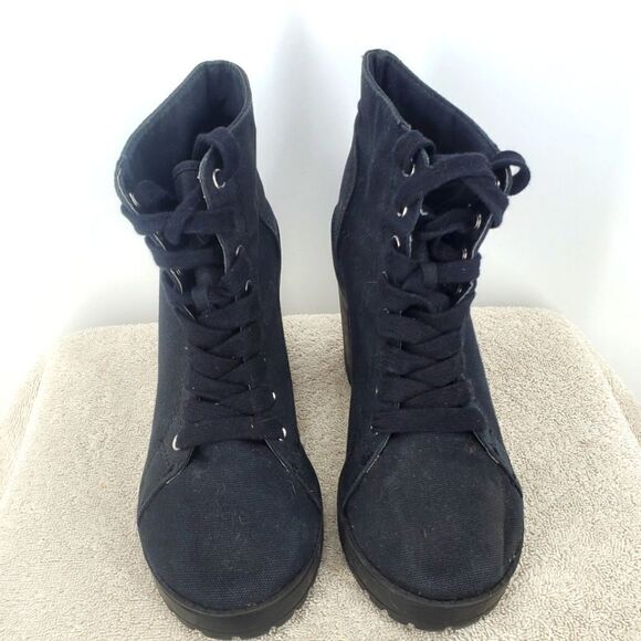 H&M Divided Y2K Platform Heel Lug Sole Canvas Lace Up Ankel Boots Size 7 - Picture 4 of 9